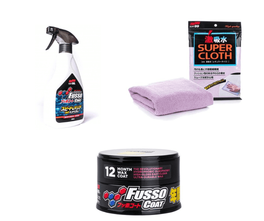 Soft99 Car Care Kit Fusso Coat Wax Dark & Fusso Spary QD Booster & Microfiber Cloth - OAKEY Car Care 